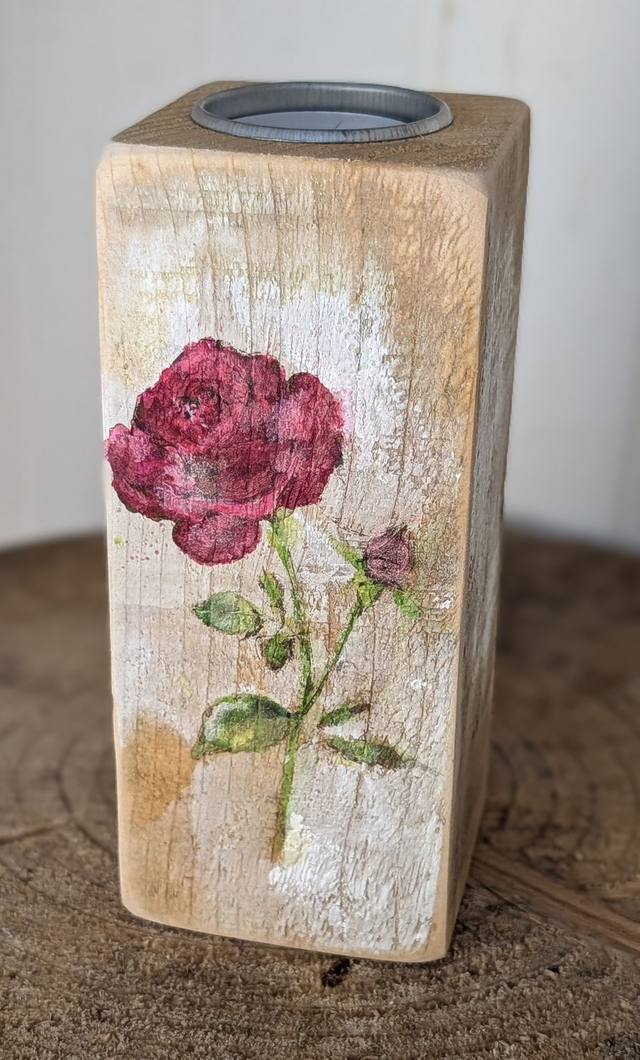 Rose Single Pink - Tealight Holder Reclaimed Holder