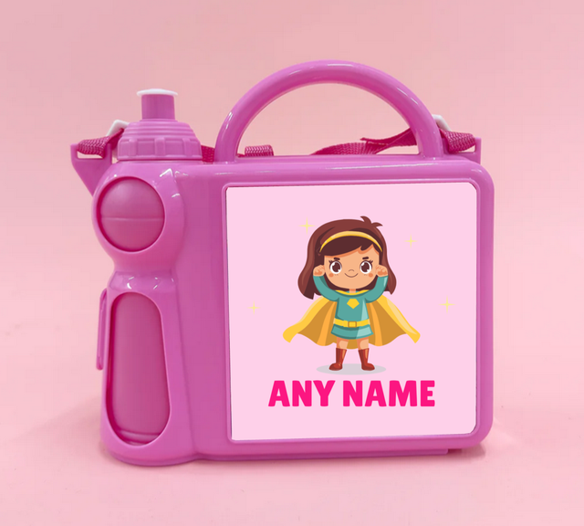 Lunchbox with water bottle and Handle - Pink 