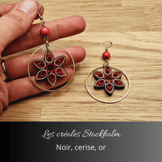 Boucles d'oreilles créoles Stockholm - Noir, cerise, or