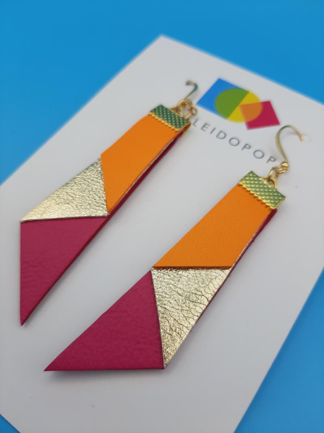 Trapezoid earrings  - orange  / magenta 