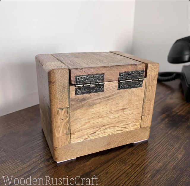 Handcrafted Rustic Oak Box - Unique Texture