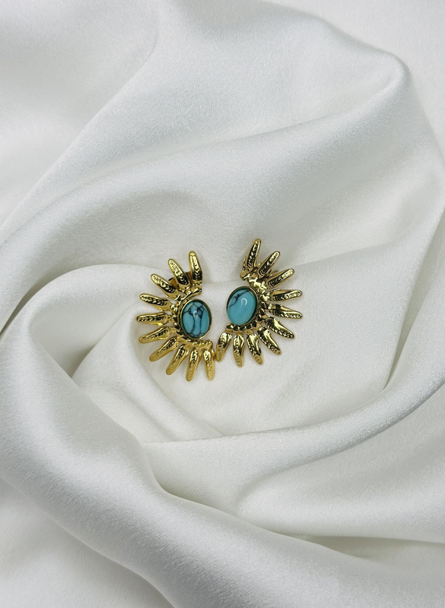 18-Boucles d&#039;oreilles plume pierre bleu 