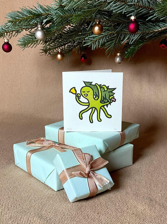 Weihnachtskarte "Octi mit Tanne"