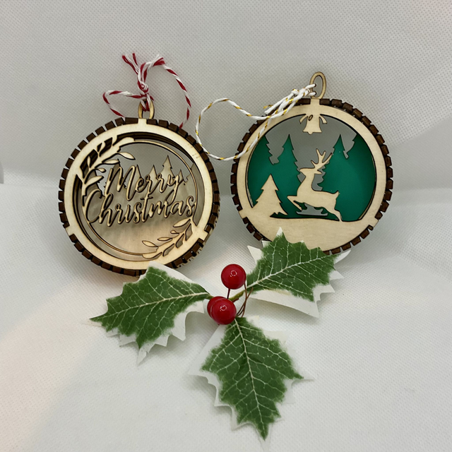 Laser cut Christmas ornament. Wooden .