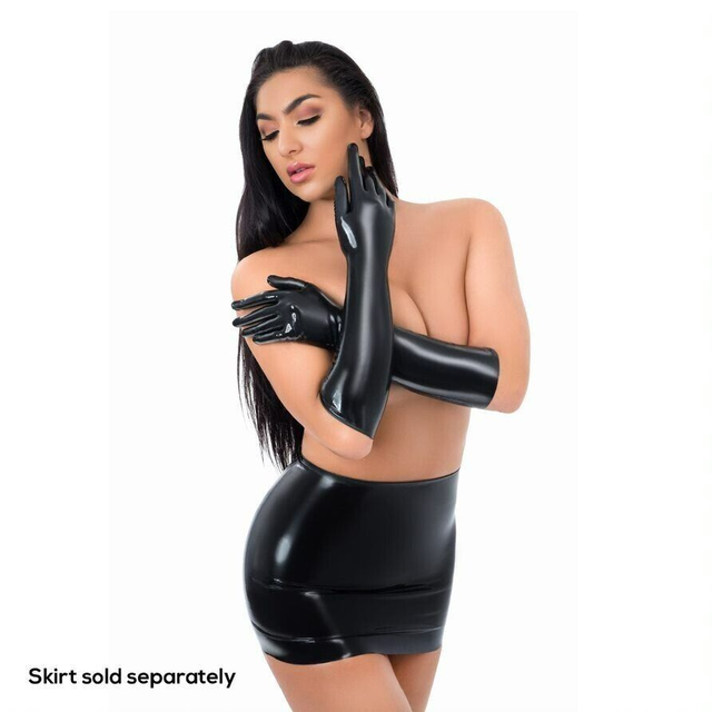 Latex Gloves Full Length Black Long Wet Look Fetishwear BDSM