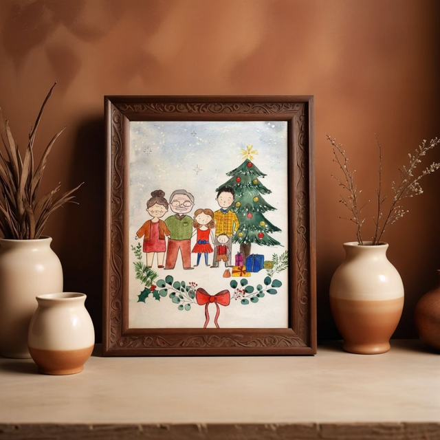 Portrait de famille personnalisé à l’aquarelle – Illustration sur mesure A4