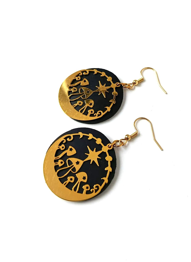 Boucles d'Oreilles Upcyclées en Chambre à Air et Acier Inoxydable Doré - Forêt ebchantée