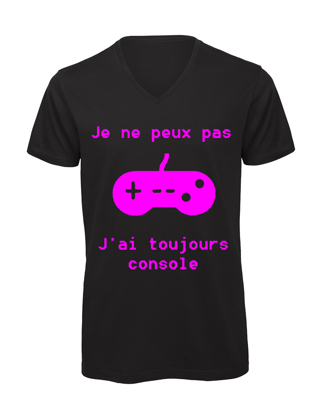 T-shirt homme col v "Je peux pas j'ai toujours console"