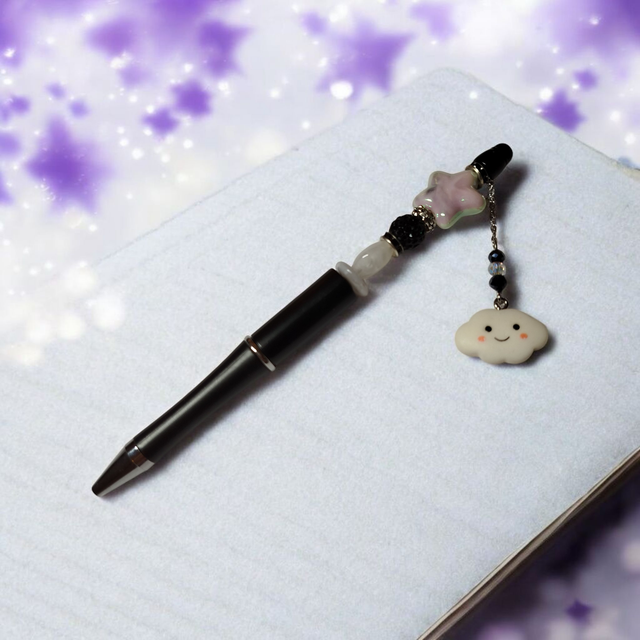 Stylo perles noir blanc