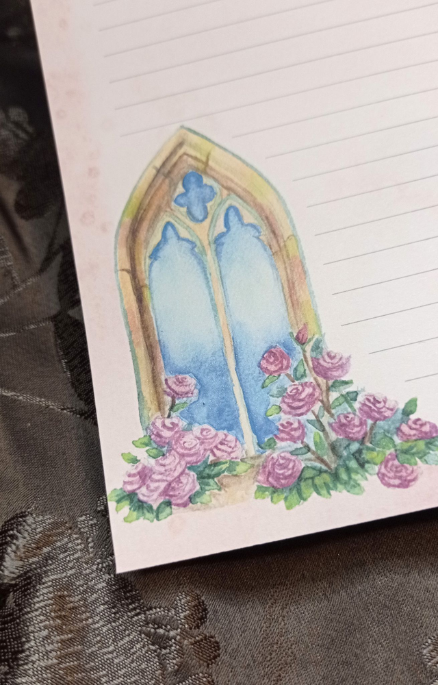 Papier à lettres gothique aux roses – Set artisanal fantasy