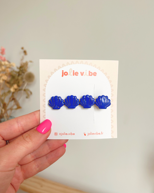 Barrette coquillage - Bleu et doré