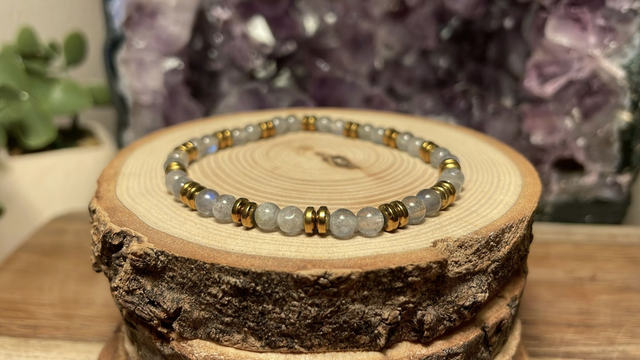 Bracelet LABRADORITE 4mm (Avec Hématites)
