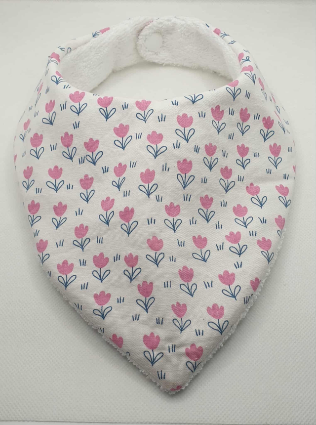 Bavoir bandana "Tulipe rose"