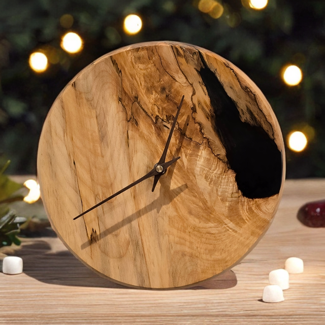 Ripple spalted sycamore and smoked epoxy clock