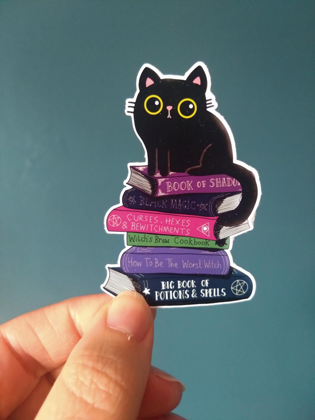 Witch books cat die cut vinyl sticker 