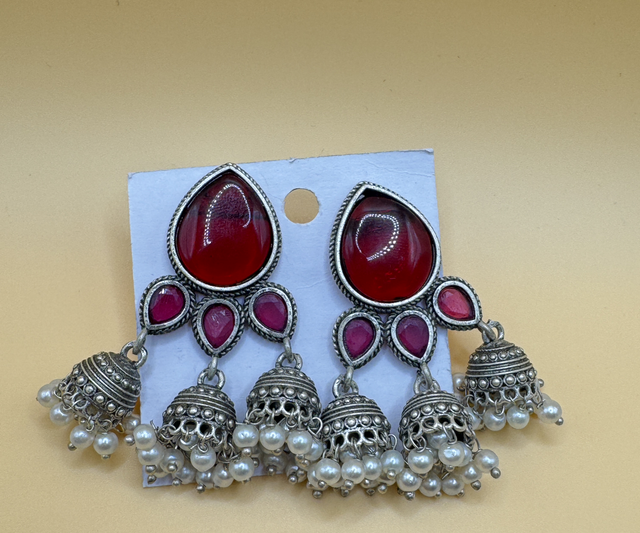 Oxidised bell ear rings 