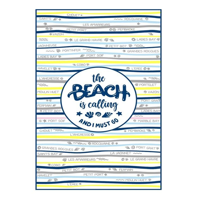 002 TEA TOWEL - BEACH IS CALLING [NAVY/YELLOW] TEA TOWEL