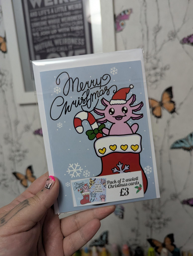 Axolotl Christmas card pack 