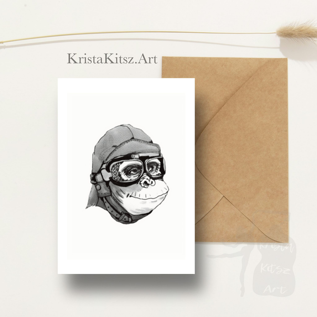 Ansichtkaart Aapje Piloot, tekening, inclusief envelop of postkaart 
