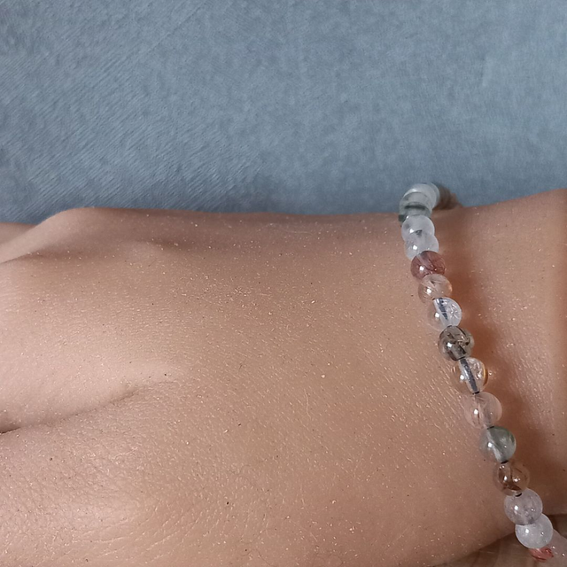 Bracelet ajustable en Quartz rutile multicolore