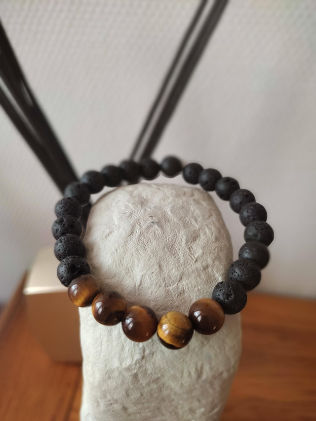 Pierre De Lave Et Œil De Tigre 8 Mm