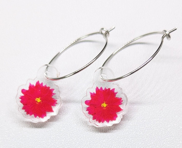 Pink floral hyper allergenic hoops earrings 