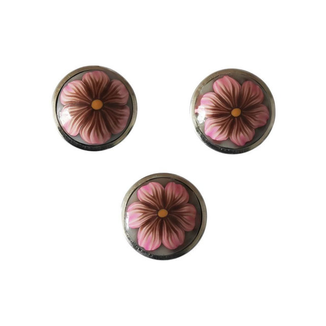 Bouton pression fleur marron rose