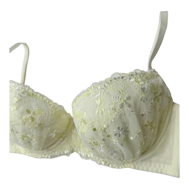 Lemon yellow Floral Embroidered Japanese Bra UK 34C