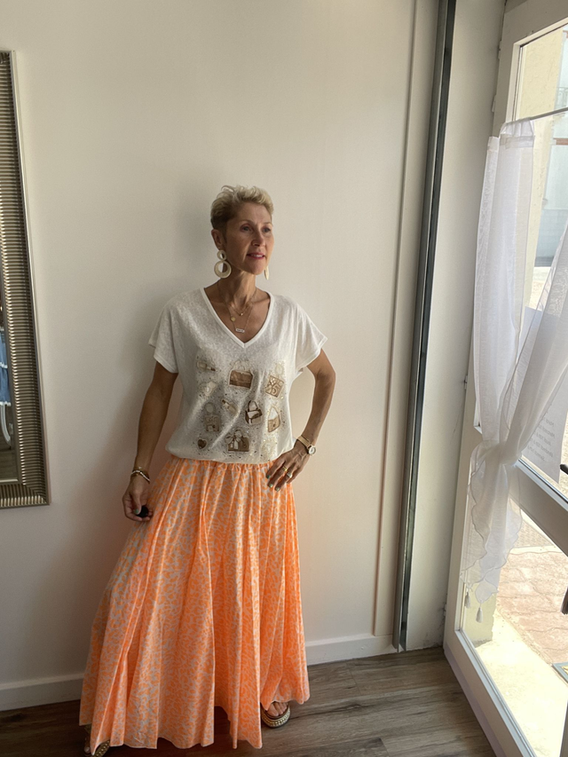 Jupe orange et blanc leopard