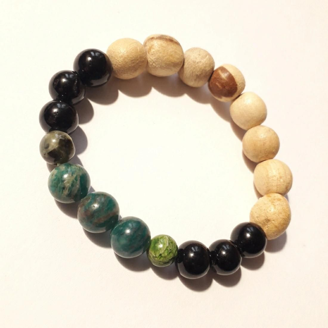 Amazonite, Prehnite, Chrome Diopside, Obsidian, Tourmaline &amp;Palo Santo Bracelet 