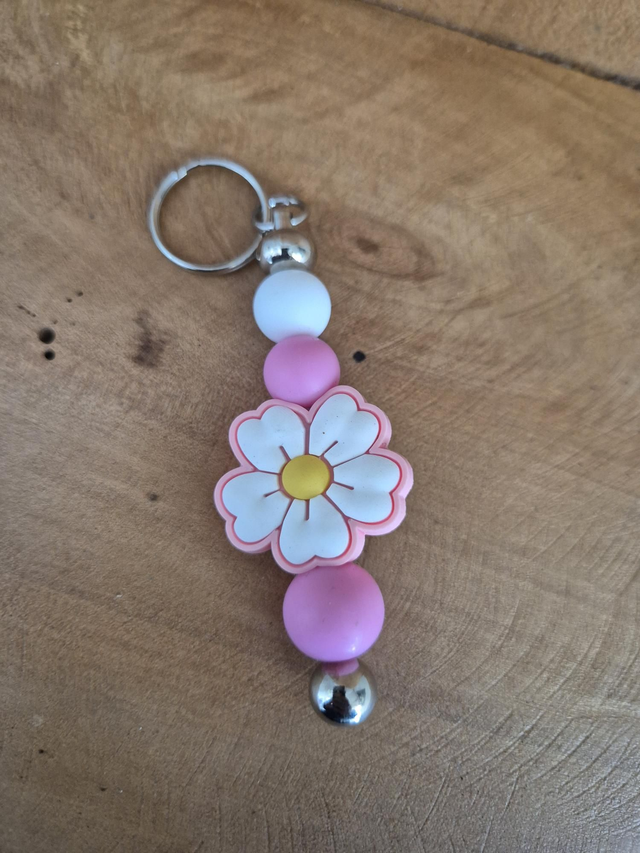 Porte clef fleur rose