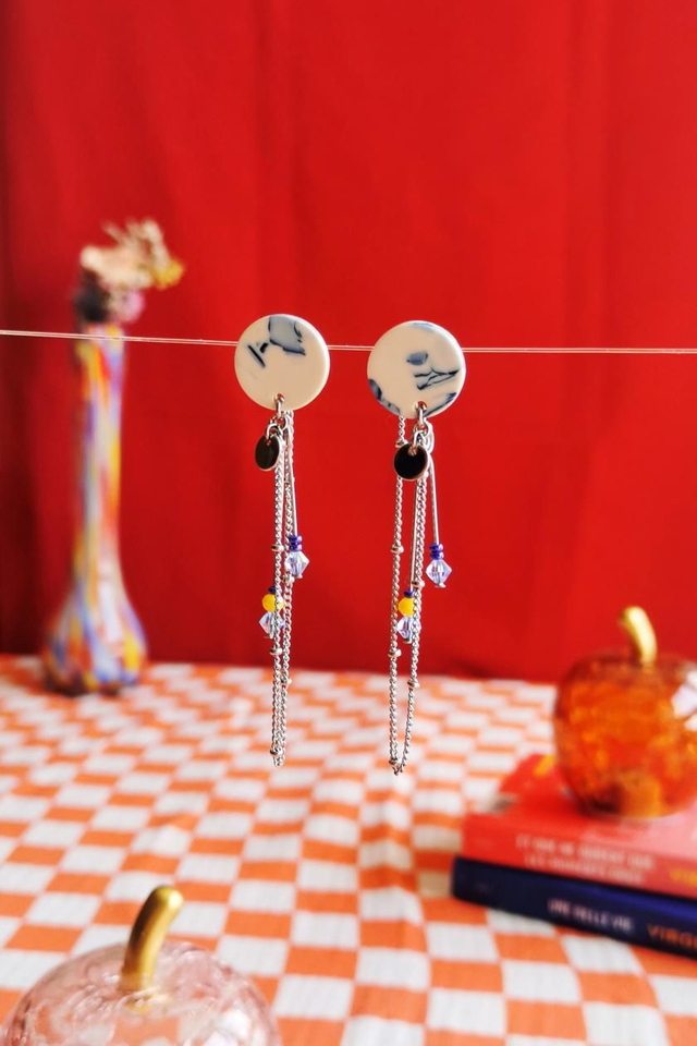 Boucles d'oreilles Puces Bleu Marbré