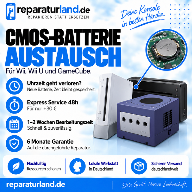 Nintendo Wii – CMOS-Batterie-Austausch (Uhrenbatterie) | Reparaturland