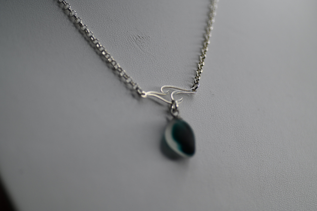 Green multi seaglass 925 silver necklace 