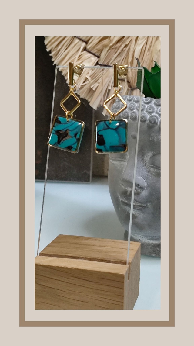 Boucles d&#039;oreilles faux turquoise carré 