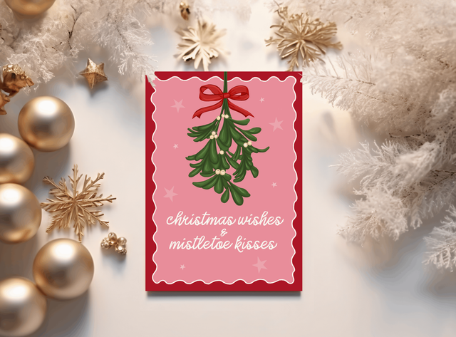 Christmas Wishes and Mistletoe Kisses Christmas Card 