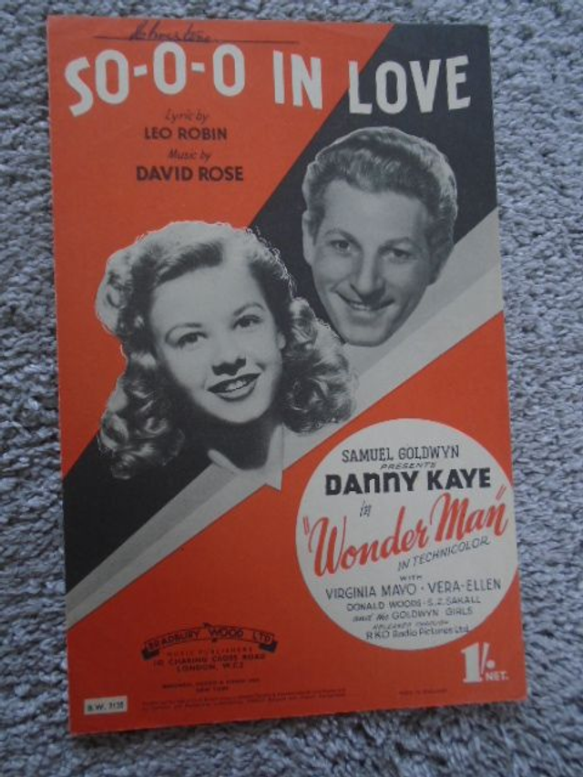 So-o-o-o-o In Love ~ "Wonder Man" ~ 1945 Sheet Music ~ Danny Kaye