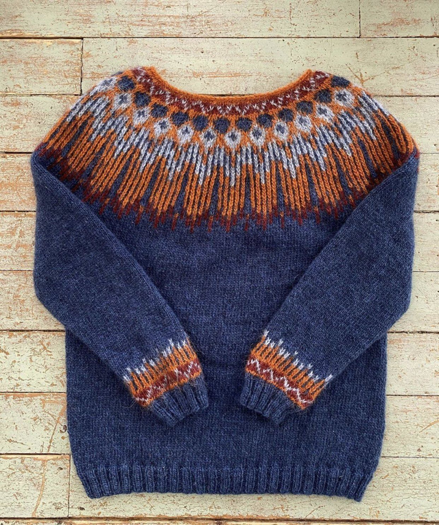 Hopi Sweater Kit - Col 16 (Ocean Blue Lettlopi) - Wool & Pattern - Linka Neumann