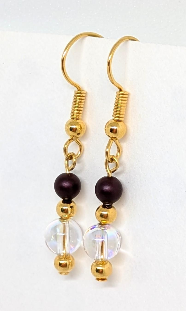 24k Gold Plated Crystal &amp; Berry Crystal Pearl Earrings 