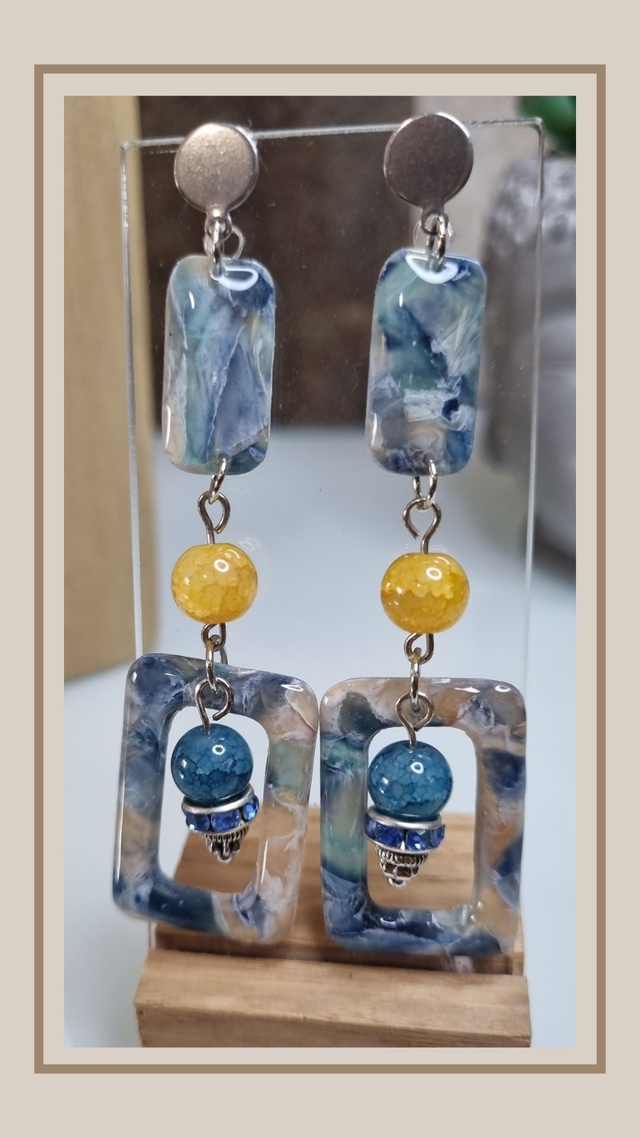 Boucles d'oreilles bleu océan rectangle 