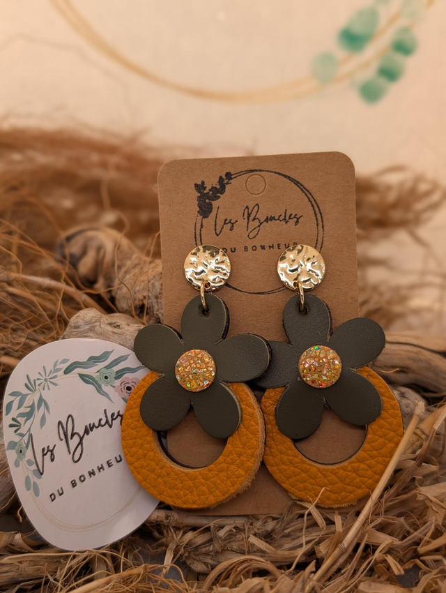 Boucles d&#039;oreilles Baby Marguerite orange kaki mo165
