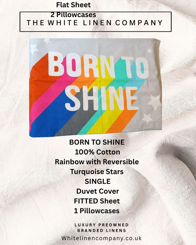 Groovy BORN TO SHINE 100% Cotton Single Duvet Cover 1 Pillowcase Fitted Sheet