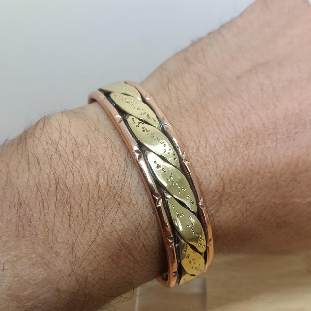 Bracelet unique en laiton et cuivre – tresse épaisse, style élégant