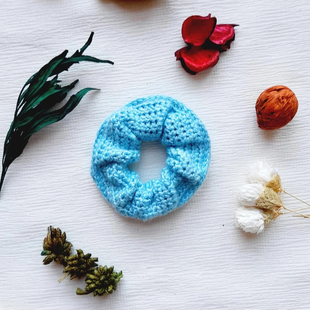Chouchou en Crochet - 100% Fibre de Bambou Bleu Ciel