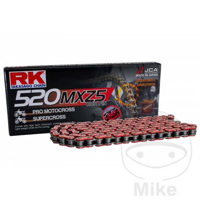 RK NON O-RING CHAIN RED 520 MXZ5/118 OPEN CHAIN WITH CLIP LINK