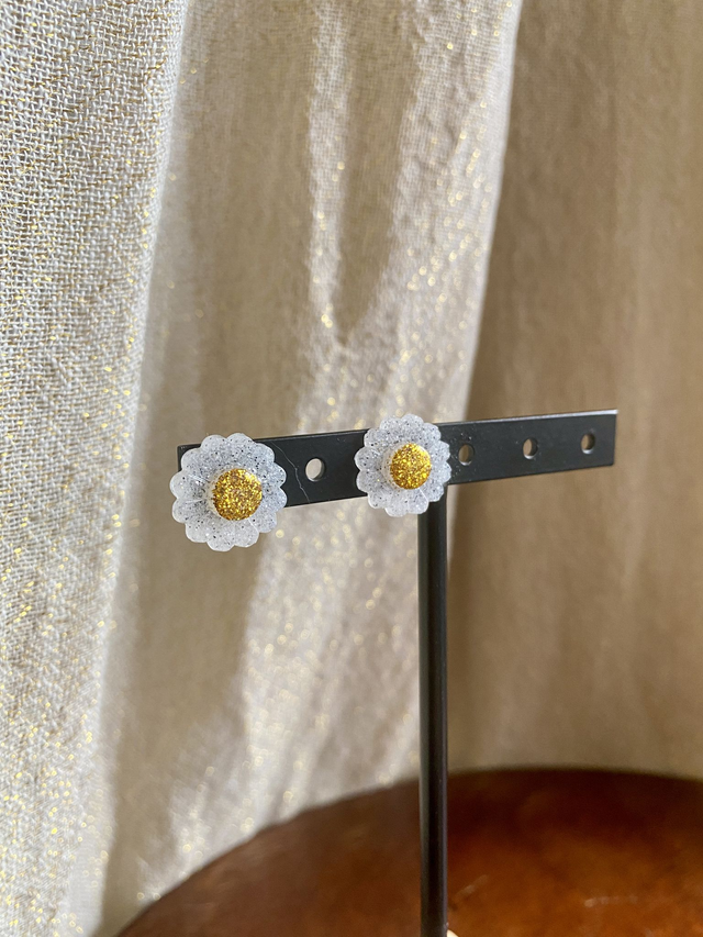 Puces Daisy - paillettes blanches