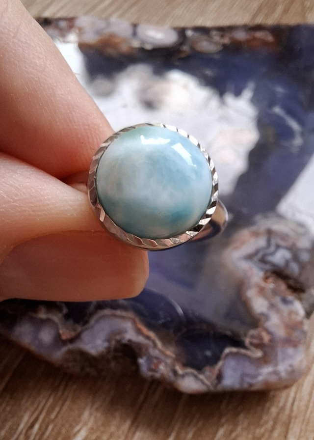 Larimar High Quality Adjustable Ring S925 Silver Natural Gemstone Crystal