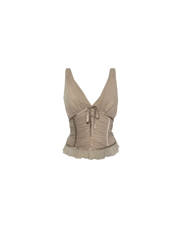 Escada – Bustier nude drapé en mousseline