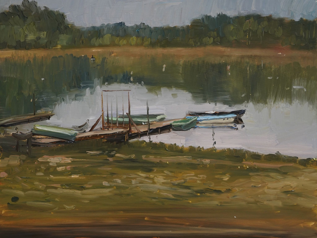 Nokturn 002 znad Głębokiego 30x40 olej płyta 2023 oprawiony