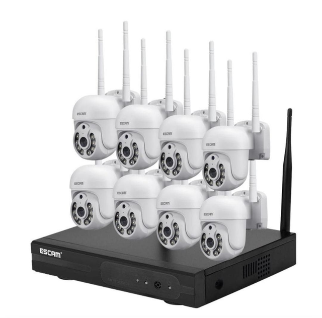 Kit videovigilancia IP Escam WNK718 Wifi 3MP 8 Cámaras Blanco